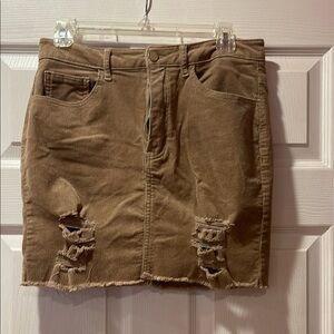 Brown Distressed Denim Skirt